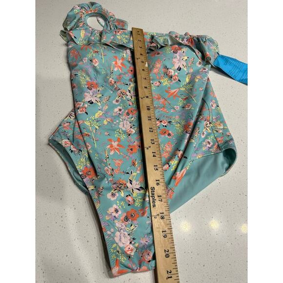 Vineyard Vines One Shoulder Ruffle One piece Swimwear Flower Field Aqua S - Picture 6 of 7